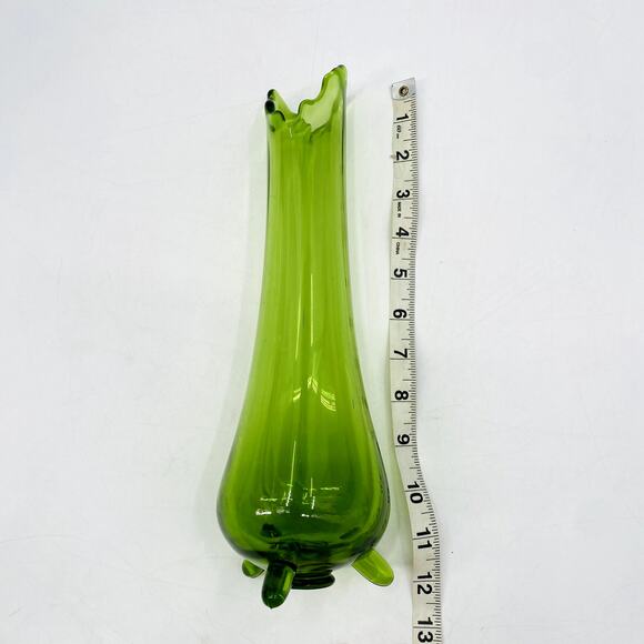 LE Smith smooth 3 Toe Swung Vase Avocado Green Glass Mid Century Vantage - Picture 3 of 5